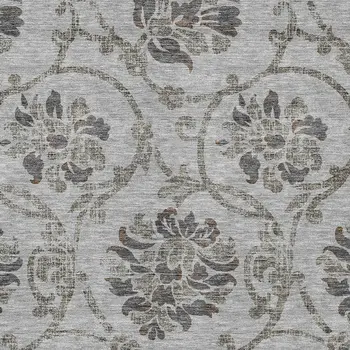 3' X 5' Gray Charcoal And Taupe Floral Washable Indoor Outdoor Area Rug
