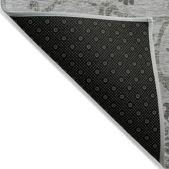 5' X 8' Gray Charcoal And Taupe Floral Washable Indoor Outdoor Area Rug