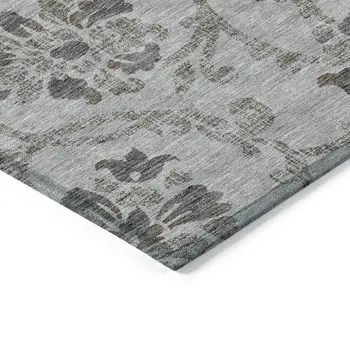 8' X 10' Gray Charcoal And Taupe Floral Washable Indoor Outdoor Area Rug