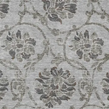 8' X 10' Gray Charcoal And Taupe Floral Washable Indoor Outdoor Area Rug