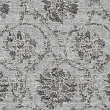 9' X 12' Gray Charcoal And Taupe Floral Washable Indoor Outdoor Area Rug