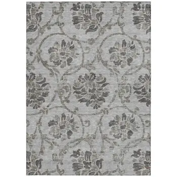 10' X 14' Gray Charcoal And Taupe Floral Washable Indoor Outdoor Area Rug