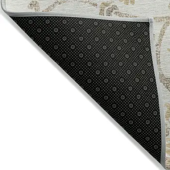 8' X 10' Ivory Beige And Gold Floral Washable Indoor Outdoor Area Rug