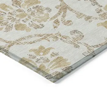 8' X 10' Ivory Beige And Gold Floral Washable Indoor Outdoor Area Rug