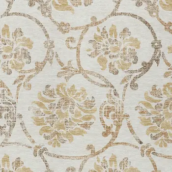 10' X 14' Ivory Beige And Gold Floral Washable Indoor Outdoor Area Rug