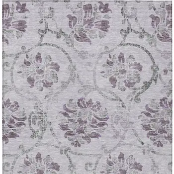 5' X 8' Lavender Purple And Gray Floral Washable Indoor Outdoor Area Rug
