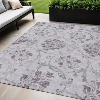 5' X 8' Lavender Purple And Gray Floral Washable Indoor Outdoor Area Rug