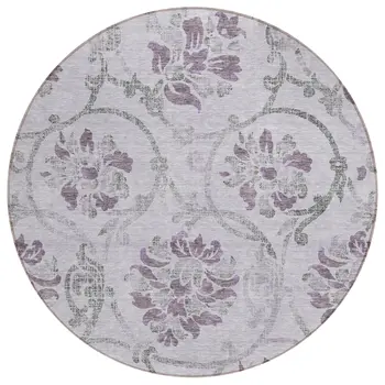 8' Lavender Purple And Gray Round Floral Washable Indoor Outdoor Area Rug