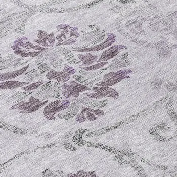 8' Lavender Purple And Gray Round Floral Washable Indoor Outdoor Area Rug