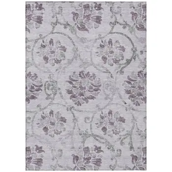 8' X 10' Lavender Purple And Gray Floral Washable Indoor Outdoor Area Rug