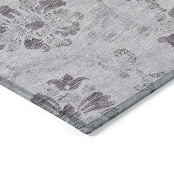 8' X 10' Lavender Purple And Gray Floral Washable Indoor Outdoor Area Rug