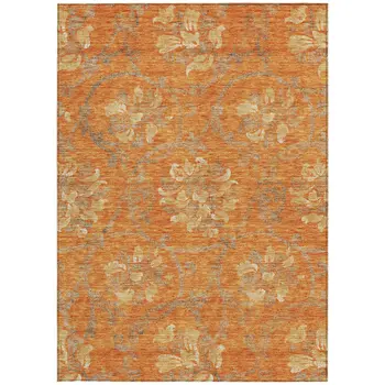 3' X 5' Orange Gray And Beige Floral Washable Indoor Outdoor Area Rug