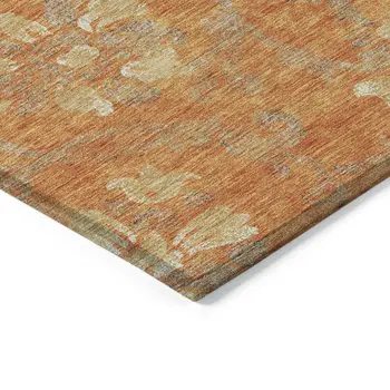 8' X 10' Orange Gray And Beige Floral Washable Indoor Outdoor Area Rug