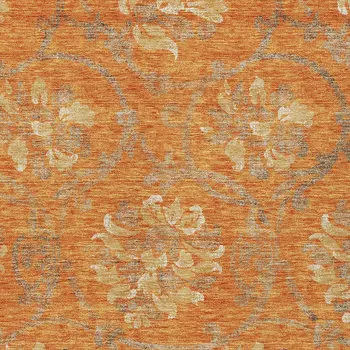 8' X 10' Orange Gray And Beige Floral Washable Indoor Outdoor Area Rug