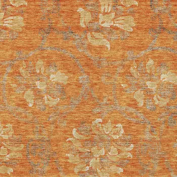 10' X 14' Orange Gray And Beige Floral Washable Indoor Outdoor Area Rug