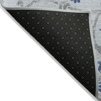 10' X 14' Sky Blue And Gray Floral Washable Indoor Outdoor Area Rug