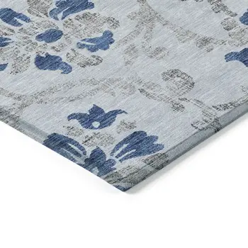 10' X 14' Sky Blue And Gray Floral Washable Indoor Outdoor Area Rug