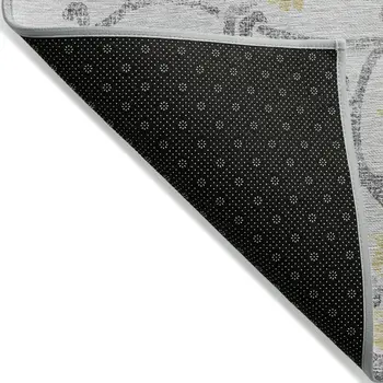5' X 8' Silver Gray And Gold Floral Washable Indoor Outdoor Area Rug