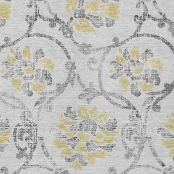 5' X 8' Silver Gray And Gold Floral Washable Indoor Outdoor Area Rug