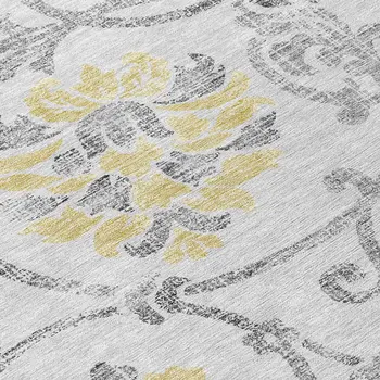 5' X 8' Silver Gray And Gold Floral Washable Indoor Outdoor Area Rug
