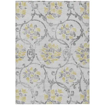 8' X 10' Silver Gray And Gold Floral Washable Indoor Outdoor Area Rug