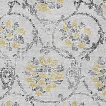 8' X 10' Silver Gray And Gold Floral Washable Indoor Outdoor Area Rug