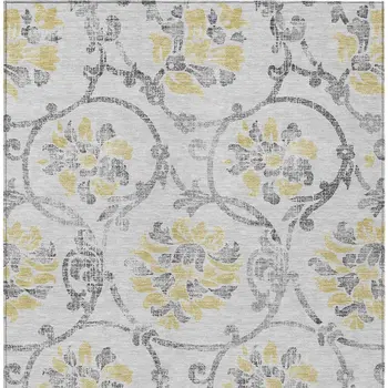 10' X 14' Silver Gray And Gold Floral Washable Indoor Outdoor Area Rug