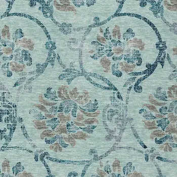 3' X 5' Teal Blue Gray And Aqua Floral Washable Indoor Outdoor Area Rug