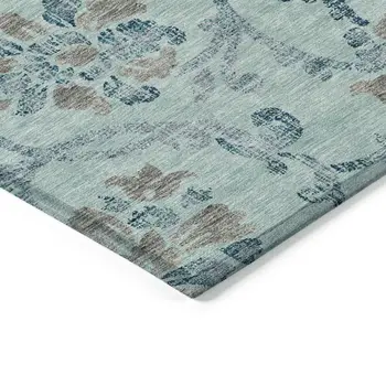 10' X 14' Teal Blue Gray And Aqua Floral Washable Indoor Outdoor Area Rug