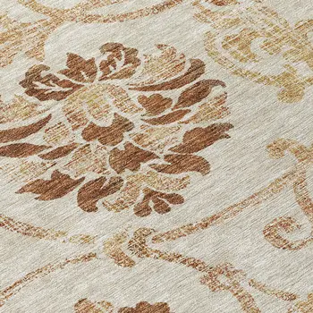 8' Terra Cotta Copper And Beige Round Floral Washable Indoor Outdoor Area Rug