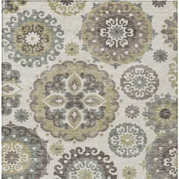10' X 14' Beige Taupe And Brown Floral Medallion Washable Indoor Outdoor Area Rug