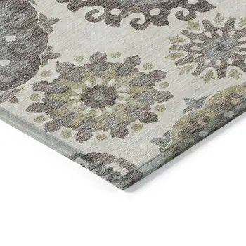 10' X 14' Beige Taupe And Brown Floral Medallion Washable Indoor Outdoor Area Rug