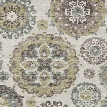 10' X 14' Beige Taupe And Brown Floral Medallion Washable Indoor Outdoor Area Rug
