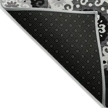 10' X 14' Black Gray And Silver Floral Medallion Washable Indoor Outdoor Area Rug