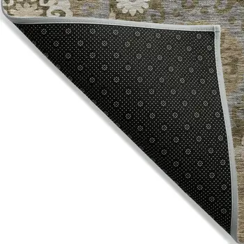 5' X 8' Brown Ivory And Beige Floral Medallion Washable Indoor Outdoor Area Rug