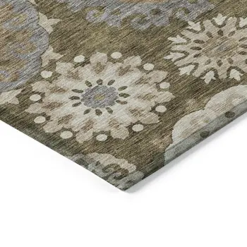 5' X 8' Brown Ivory And Beige Floral Medallion Washable Indoor Outdoor Area Rug