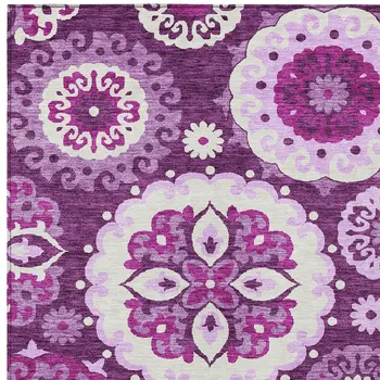 3' X 5' Eggplant And Mauve Floral Medallion Washable Indoor Outdoor Area Rug