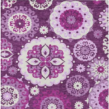 5' X 8' Eggplant And Mauve Floral Medallion Washable Indoor Outdoor Area Rug