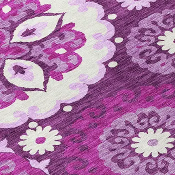 5' X 8' Eggplant And Mauve Floral Medallion Washable Indoor Outdoor Area Rug