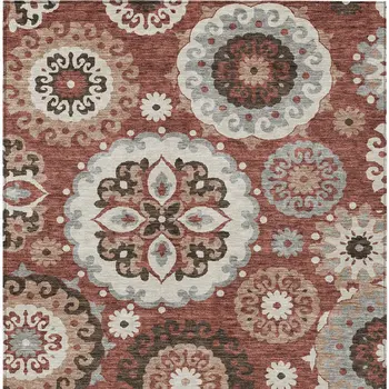 3' X 5' Orange Taupe And Gray Floral Medallion Washable Indoor Outdoor Area Rug