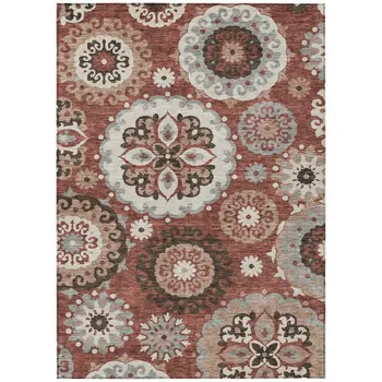 3' X 5' Orange Taupe And Gray Floral Medallion Washable Indoor Outdoor Area Rug