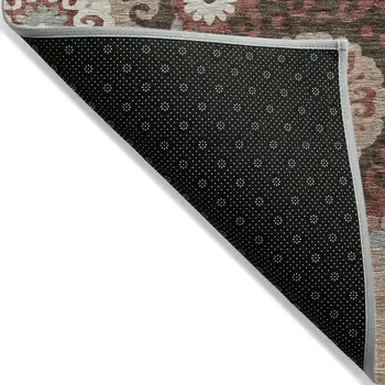 3' X 5' Orange Taupe And Gray Floral Medallion Washable Indoor Outdoor Area Rug