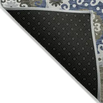 5' X 8' Pewter Silver And Gray Floral Medallion Washable Indoor Outdoor Area Rug