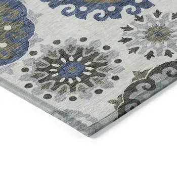 5' X 8' Pewter Silver And Gray Floral Medallion Washable Indoor Outdoor Area Rug