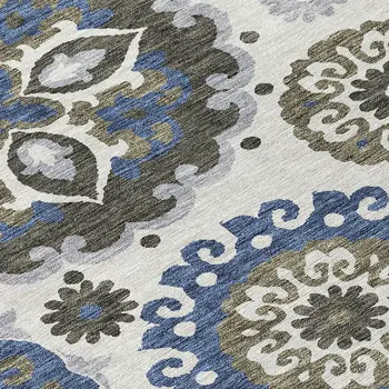 5' X 8' Pewter Silver And Gray Floral Medallion Washable Indoor Outdoor Area Rug