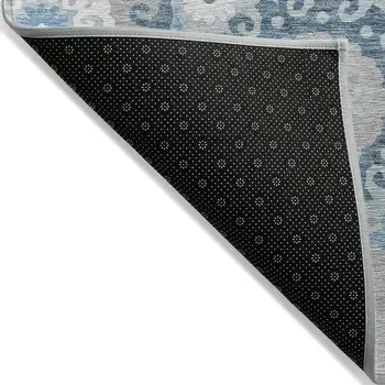 9' X 12' Sky Blue And Denim Blue Floral Medallion Washable Indoor Outdoor Area Rug