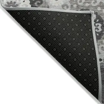 5' X 8' Silver Gray And Ivory Floral Medallion Washable Indoor Outdoor Area Rug
