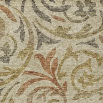 8' X 10' Beige Taupe And Copper Floral Washable Indoor Outdoor Area Rug