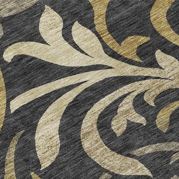8' Black Taupe And Gold Round Floral Washable Indoor Outdoor Area Rug