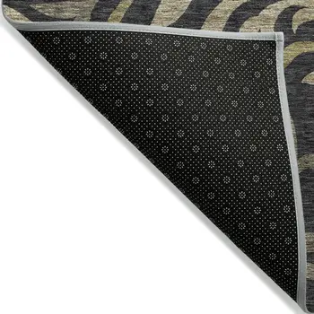 10' X 14' Black Taupe And Gold Floral Washable Indoor Outdoor Area Rug